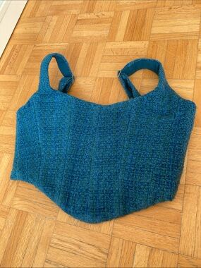 Oh Polly Teal Blue Tweed Crop Top